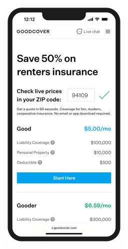 Goodcover website on mobile